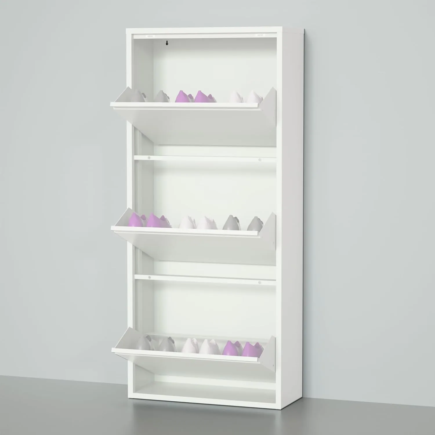 Bluesky Shoe Cabinet - Metal Shoe Rack & Storage for Entryway, Hallway, Garage, Laundry & Dressing Room - No Assembly Required (White, 3 Drawers)