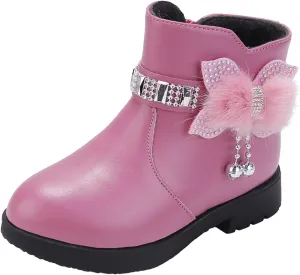 Boots for Girls Cute Bowknot Cowgirl Boots Waterproof Leather Ankle Boots Soft Sole Chelsea Boots Fashion Dress Boots