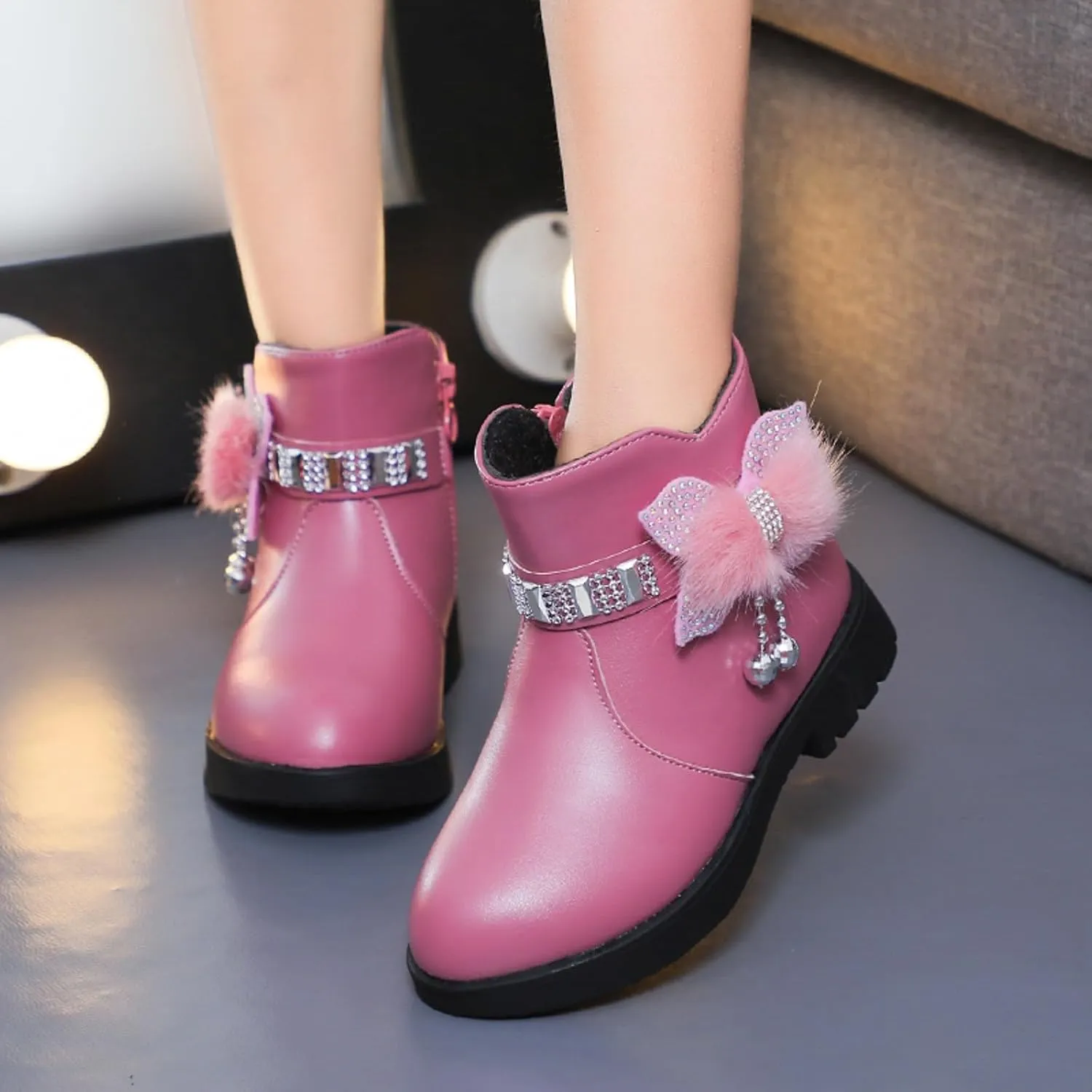 Boots for Girls Cute Bowknot Cowgirl Boots Waterproof Leather Ankle Boots Soft Sole Chelsea Boots Fashion Dress Boots
