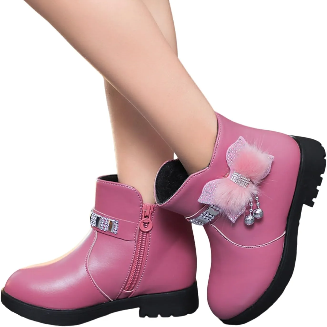 Boots for Girls Cute Bowknot Cowgirl Boots Waterproof Leather Ankle Boots Soft Sole Chelsea Boots Fashion Dress Boots