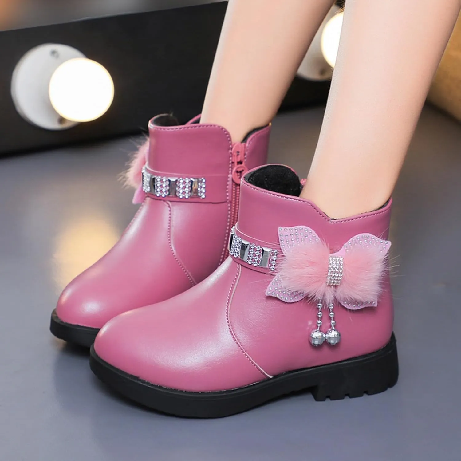 Boots for Girls Cute Bowknot Cowgirl Boots Waterproof Leather Ankle Boots Soft Sole Chelsea Boots Fashion Dress Boots