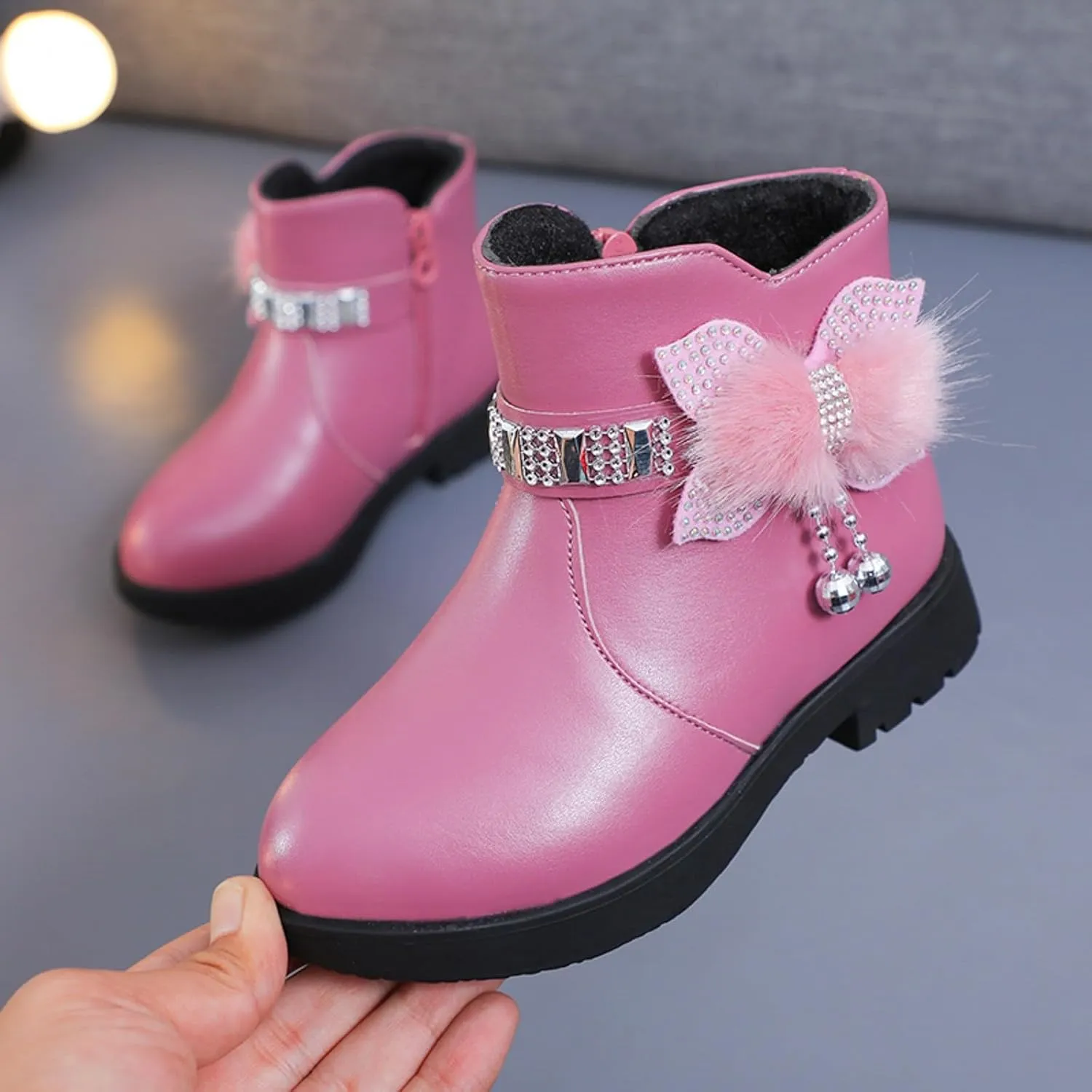 Boots for Girls Cute Bowknot Cowgirl Boots Waterproof Leather Ankle Boots Soft Sole Chelsea Boots Fashion Dress Boots