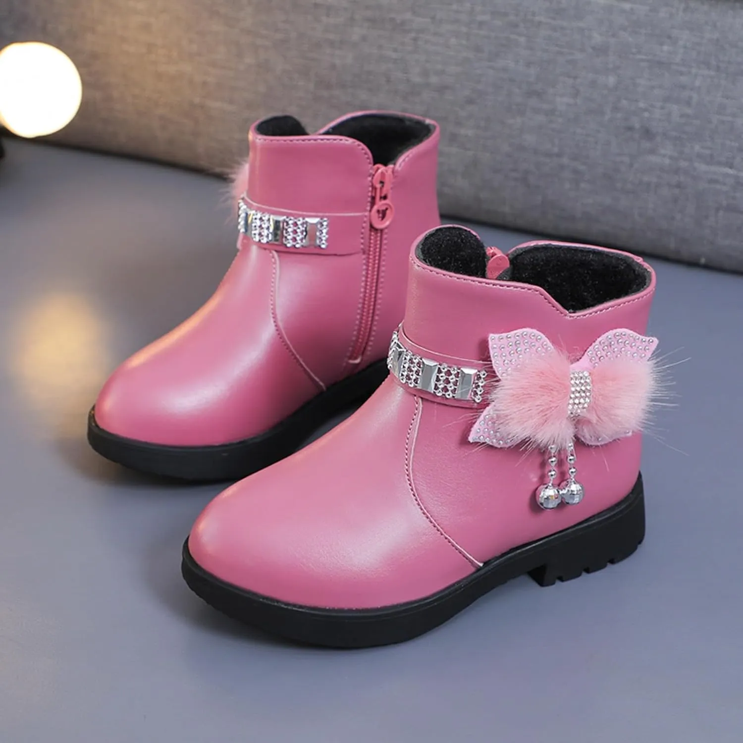 Boots for Girls Cute Bowknot Cowgirl Boots Waterproof Leather Ankle Boots Soft Sole Chelsea Boots Fashion Dress Boots