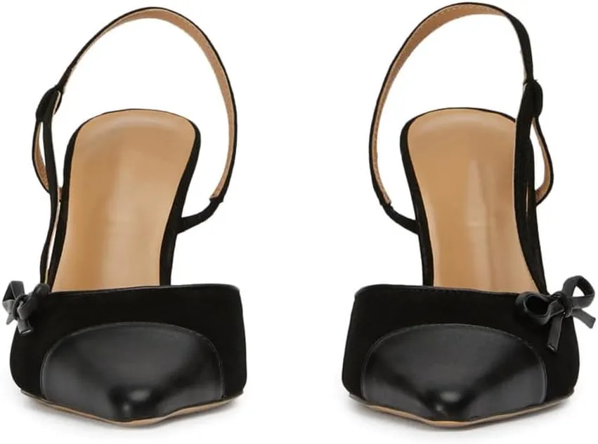 Bow Tie Slingback Pumps for Women Closed Pointed Toe High Stiletto Heels Two-Tone Backless Heeled Sandals