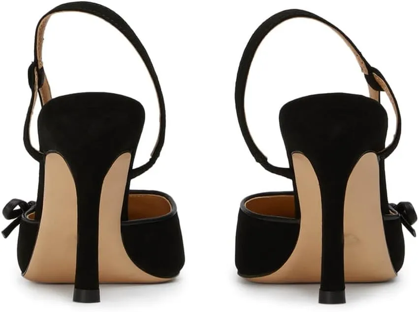 Bow Tie Slingback Pumps for Women Closed Pointed Toe High Stiletto Heels Two-Tone Backless Heeled Sandals