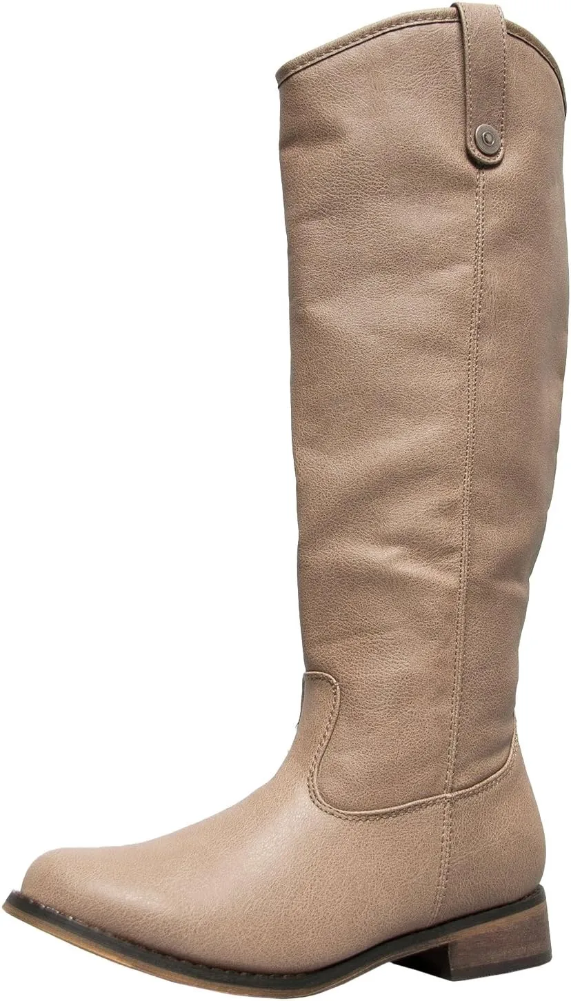 Breckelle's Rider-18 Riding Boots, Beige Pu, 7