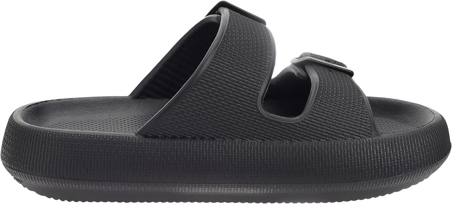 BRONAX Pillow Slippers for Women and Men | Adjustable Double Buckle Shower Slides | Cushioned Thick Sole Sandals