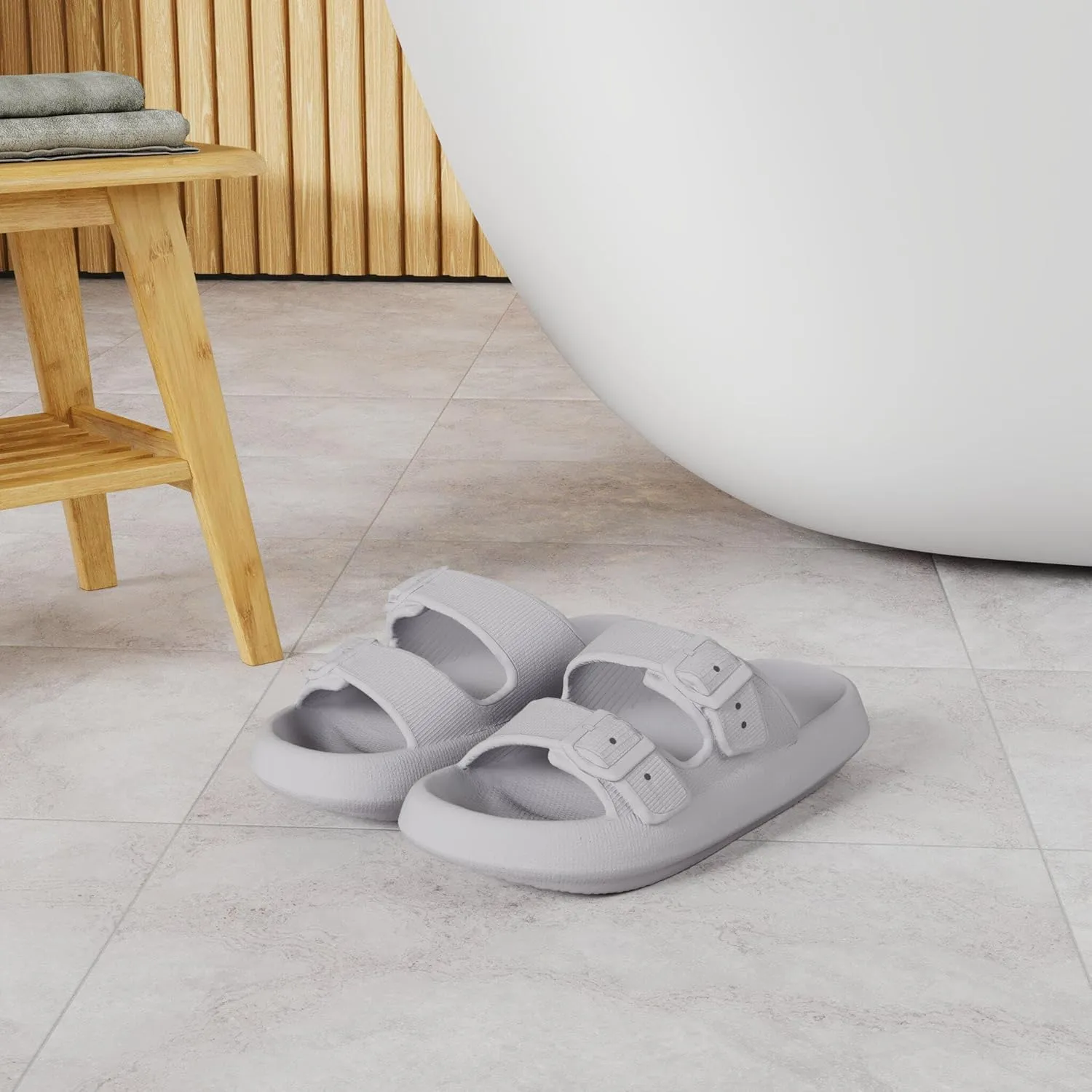 BRONAX Pillow Slippers for Women and Men | Adjustable Double Buckle Shower Slides | Cushioned Thick Sole Sandals