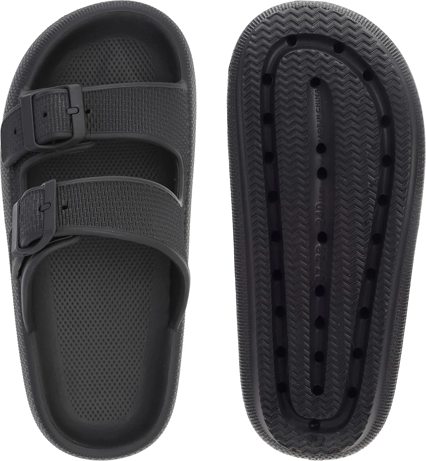 BRONAX Pillow Slippers for Women and Men | Adjustable Double Buckle Shower Slides | Cushioned Thick Sole Sandals
