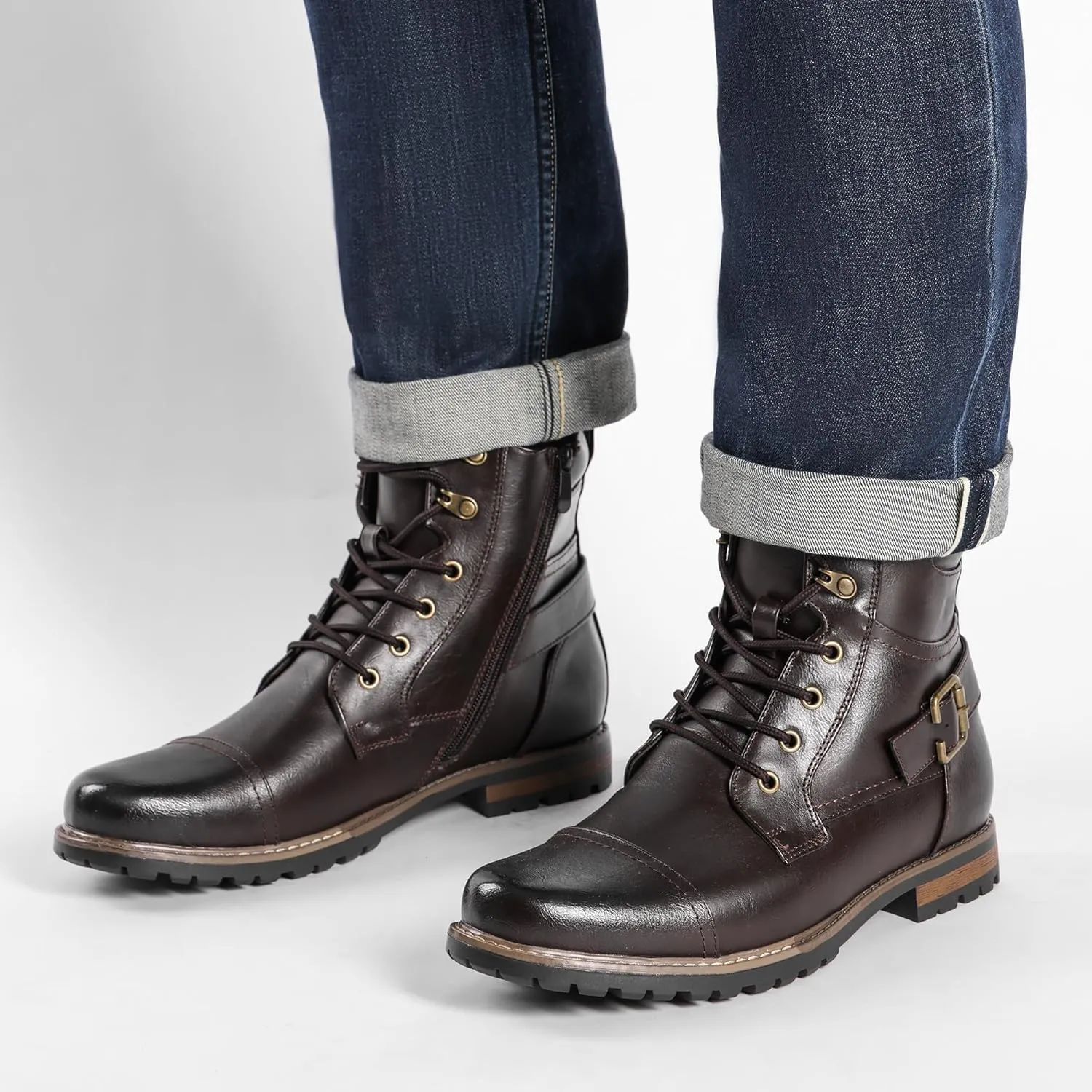 Bruno Marc Men's Motorcycle Combat Boots Zipper Biker Boot