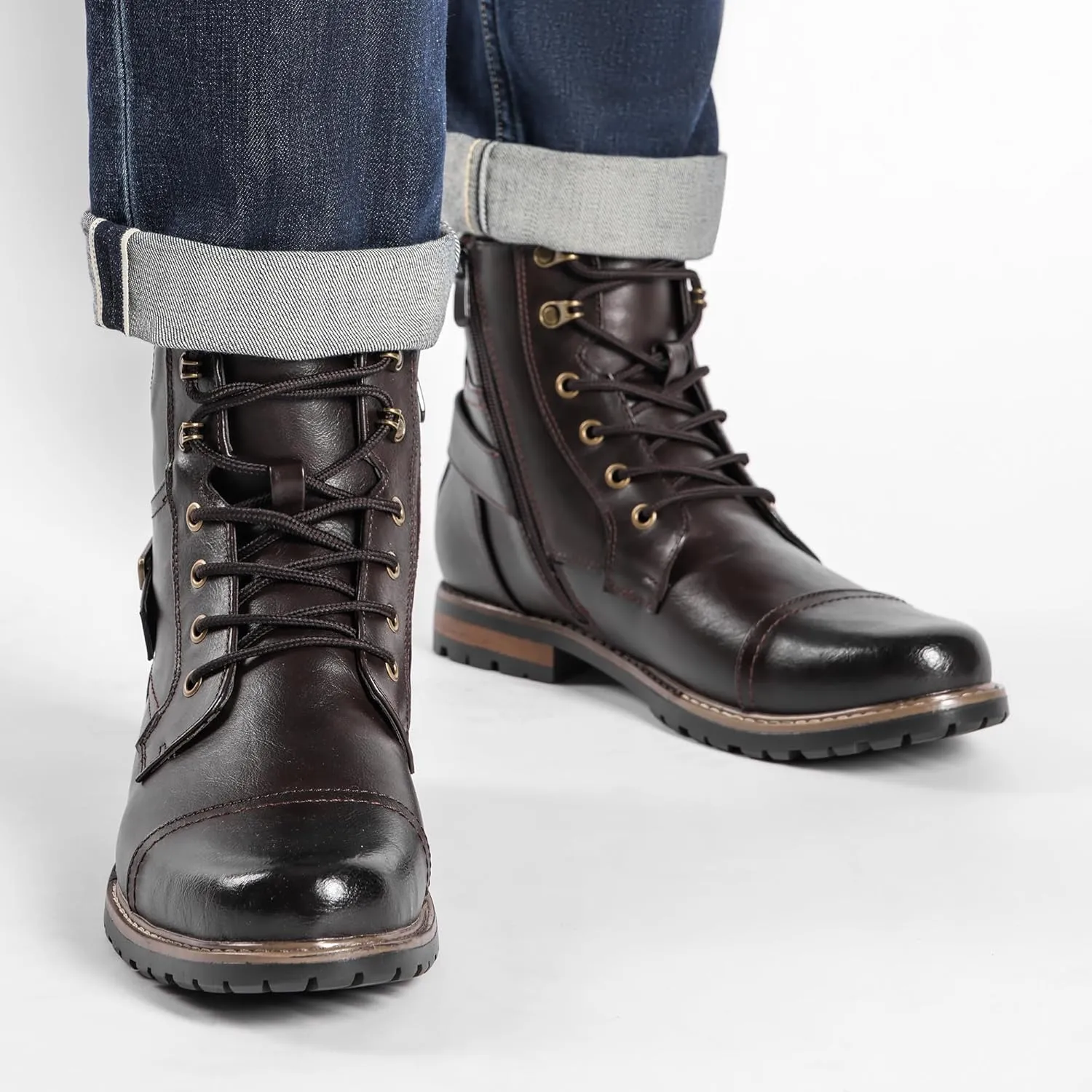 Bruno Marc Men's Motorcycle Combat Boots Zipper Biker Boot