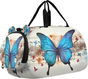 Butterfly Youth Sports & Travel Duffle Bag with Shoe Compartment,Waterproof Gym Bag for Girls and Boys (Overnight Essentials Organizer)