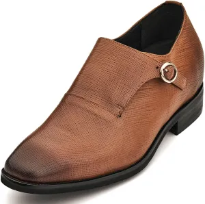 CALTO Men's Invisible Height Increasing Elevator Shoes - Sand Brown Leather Slip-on Lightweight Formal Dress Loafers- 2.8 Inches Taller - Y1181 - Size 10 D(M) US