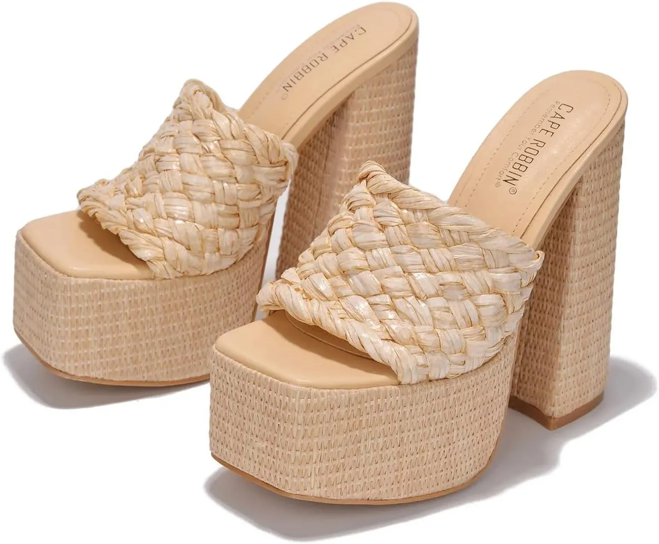 Cape Robbin Yara Nude Braided Strap High Block Heel Slip On Heeled Sandals