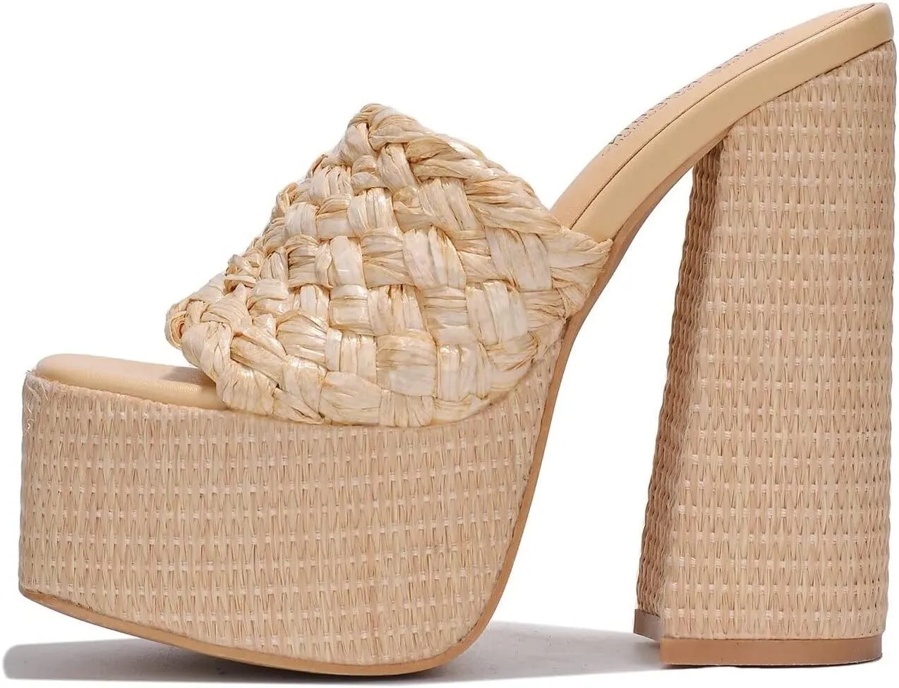 Cape Robbin Yara Nude Braided Strap High Block Heel Slip On Heeled Sandals