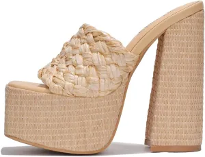 Cape Robbin Yara Nude Braided Strap High Block Heel Slip On Heeled Sandals