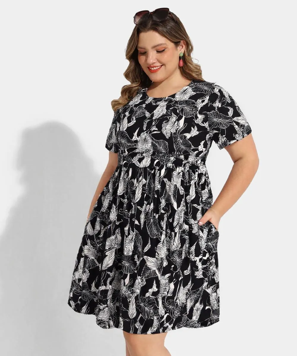 CARCOS Womens Plus Size Dresses Summer Short Sleeve Babydoll Dress Beach Casual Loose Mini Sundresses with Pocket XL-5XL