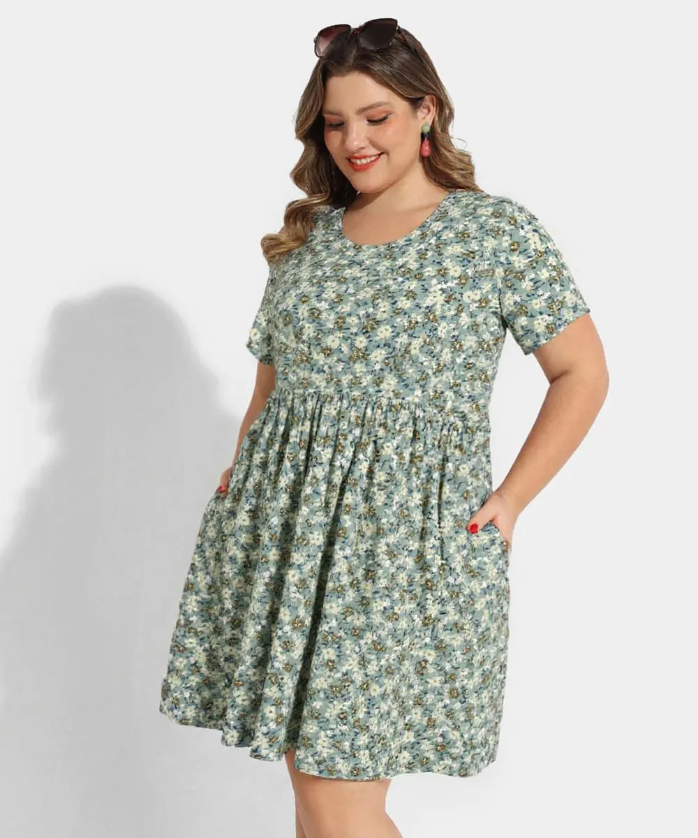 CARCOS Womens Plus Size Dresses Summer Short Sleeve Babydoll Dress Beach Casual Loose Mini Sundresses with Pocket XL-5XL