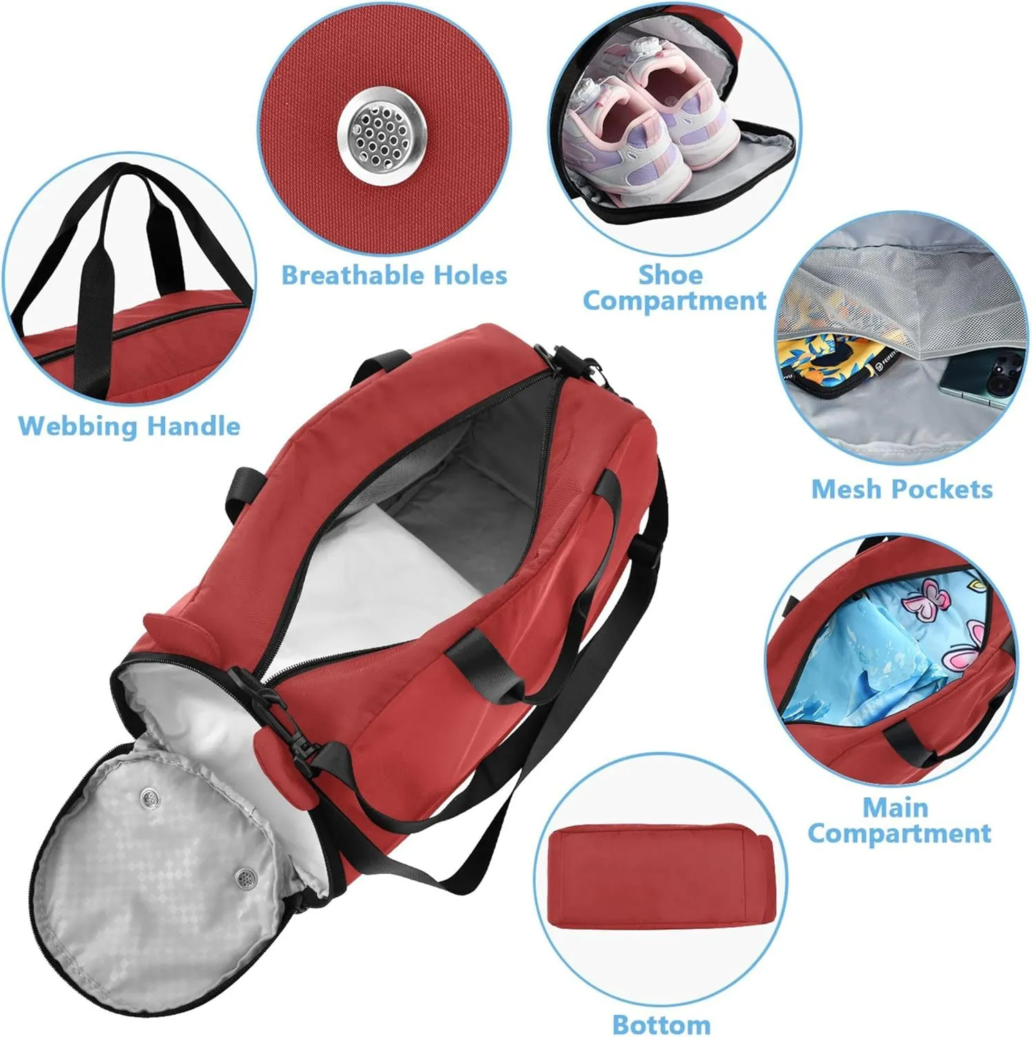 Carry on Duffel for Boys Fire Brick Weekender Overnight Travel Duffle Bags Girls Tote Kids Duffle Bag