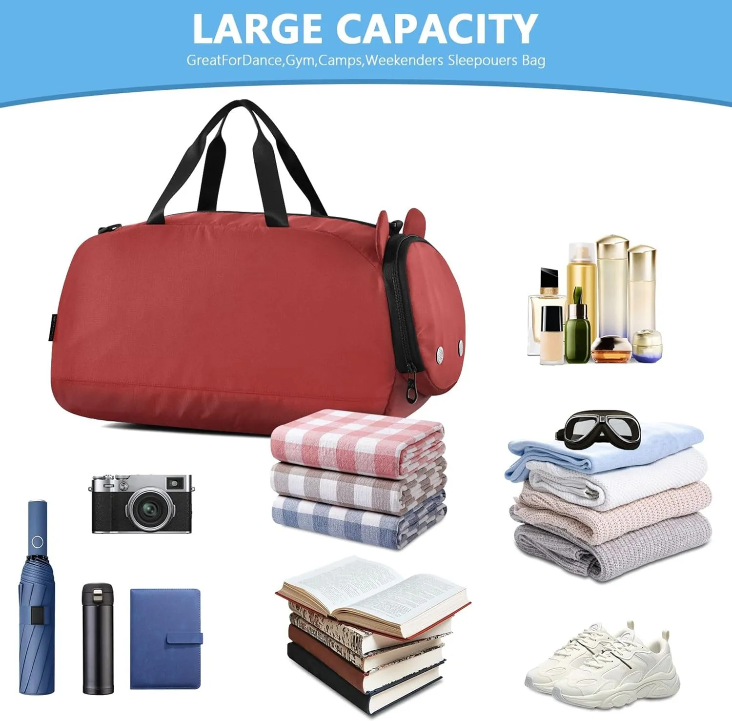 Carry on Duffel for Boys Fire Brick Weekender Overnight Travel Duffle Bags Girls Tote Kids Duffle Bag
