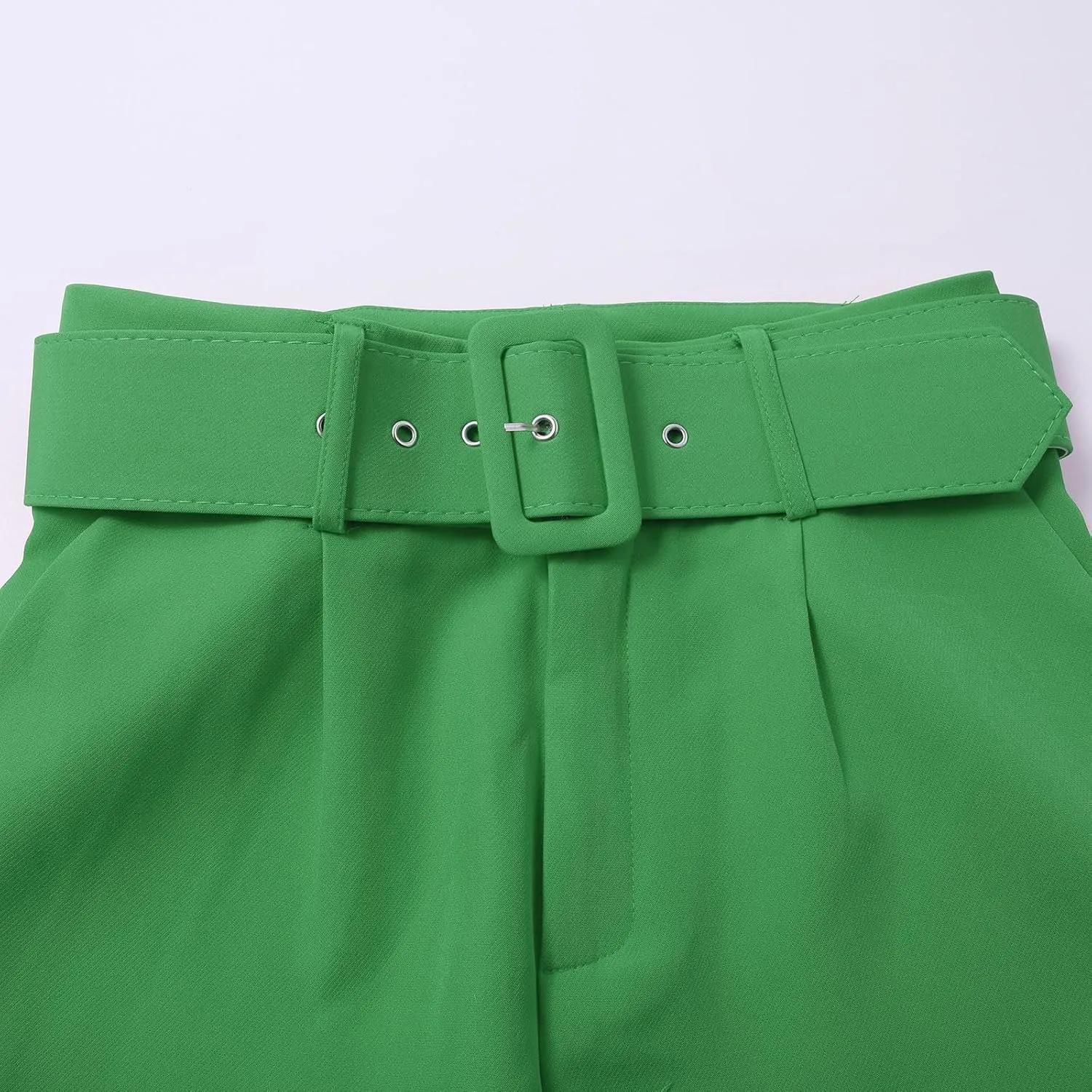 Casual Belted Dress Pants for Women Slim Fit Office Work Pencil Pants High Waisted Straight Leg Pull-On Trousers with Pockets