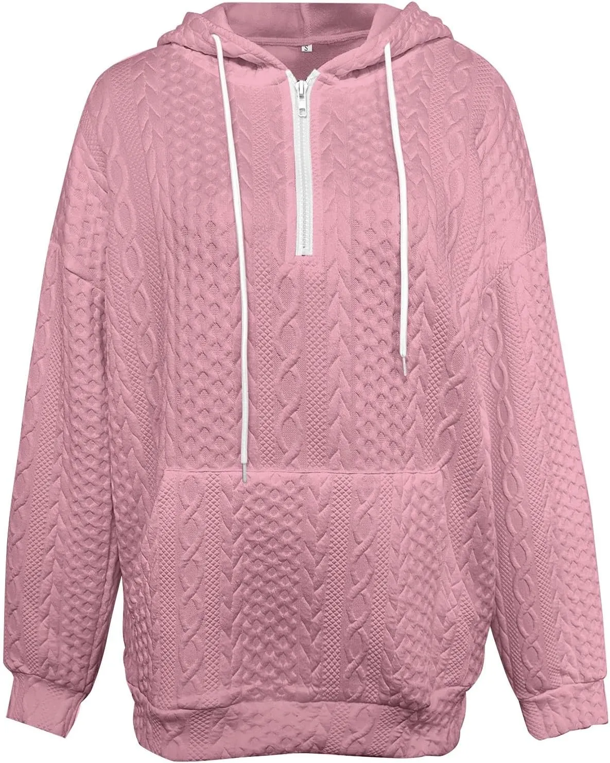 Casual Waffle 1/4 Zip Hoodies for Women Twist Ribbed Drawstring V Neck Long Sleeve Pullover Loose Fit Sweatshirts Tops S-5XL