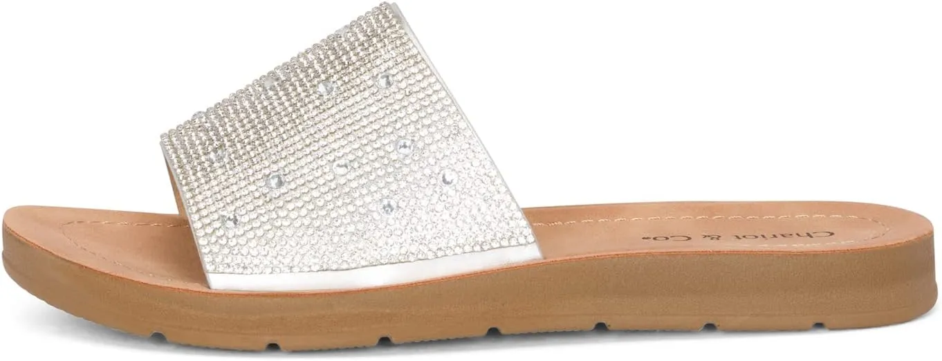 Chariot & Co Bling Sandals for Women Rhinestones Platform Studded Slides Space