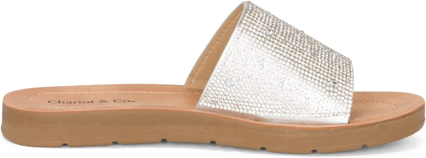 Chariot & Co Bling Sandals for Women Rhinestones Platform Studded Slides Space