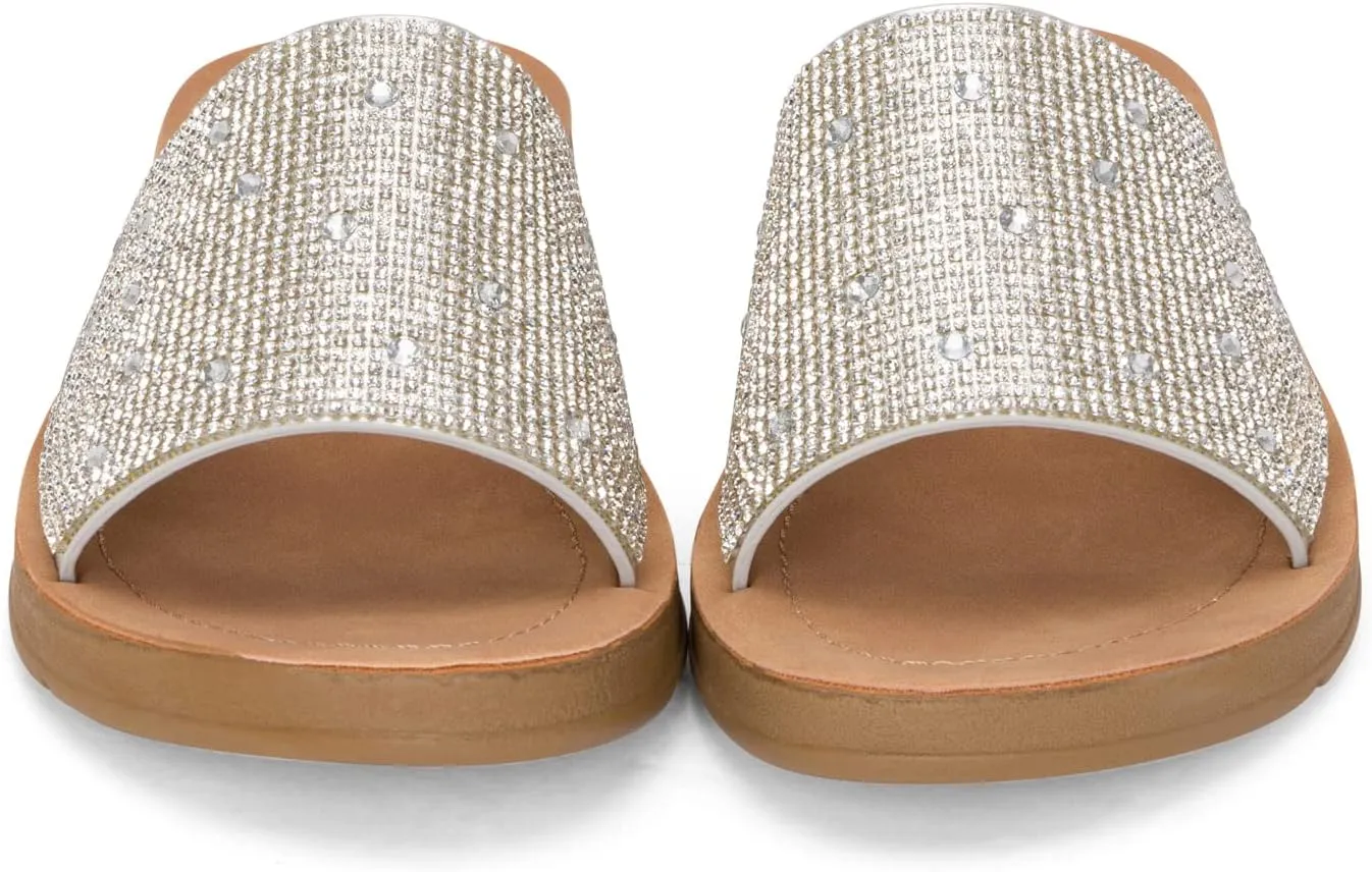 Chariot & Co Bling Sandals for Women Rhinestones Platform Studded Slides Space