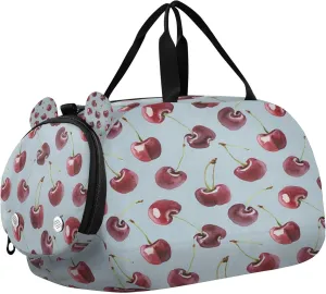 Cherry Youth Sports & Travel Duffle Bag with Shoe Compartment,Waterproof Gym Bag for Girls and Boys (Overnight Essentials Organizer)