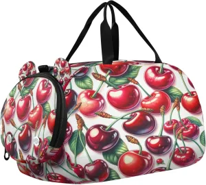 Cherry Youth Sports & Travel Duffle Bag with Shoe Compartment,Waterproof Gym Bag for Girls and Boys (Overnight Essentials Organizer)