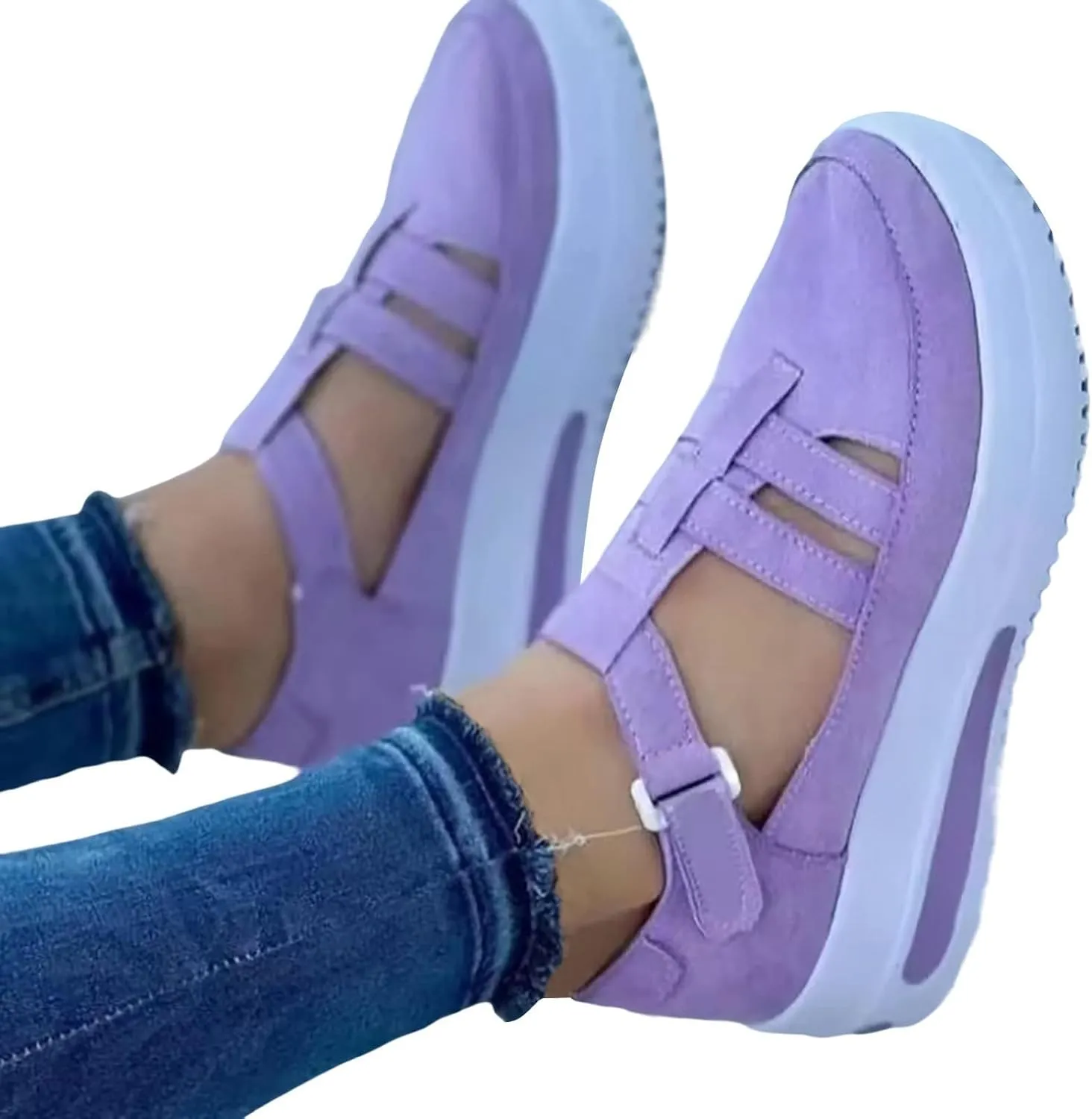 Closed Toe Sandals Women Womens Summer Casual Hollow Strappy Flat Buckle Strap Sneakers Trendy Slip on Canvas Walking Shoes Dressy Brown 2025 Shoes, Orthopedic Arch Fashion Flats Loafers