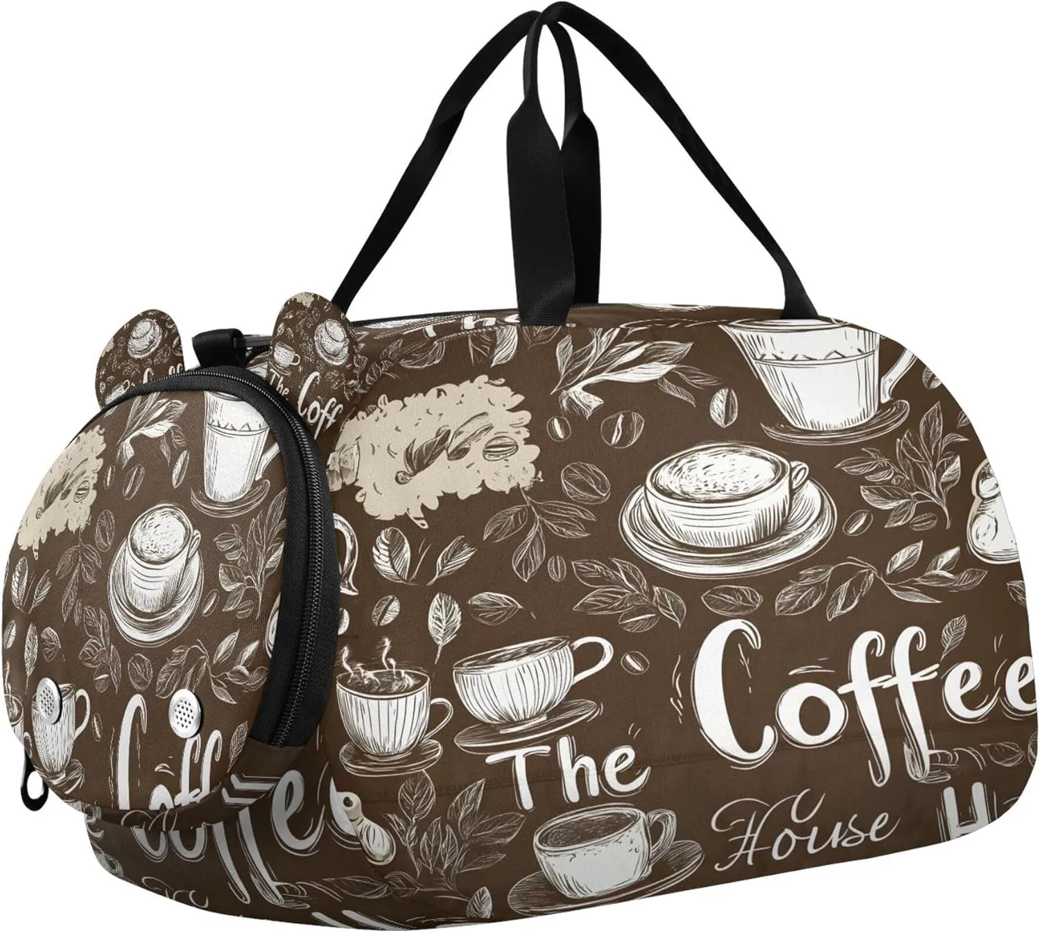 Coffee Pattern Youth Sports & Travel Duffle Bag with Shoe Compartment,Waterproof Gym Bag for Girls and Boys (Overnight Essentials Organizer)