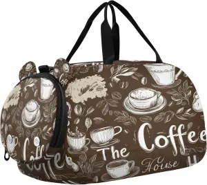 Coffee Pattern Youth Sports & Travel Duffle Bag with Shoe Compartment,Waterproof Gym Bag for Girls and Boys (Overnight Essentials Organizer)