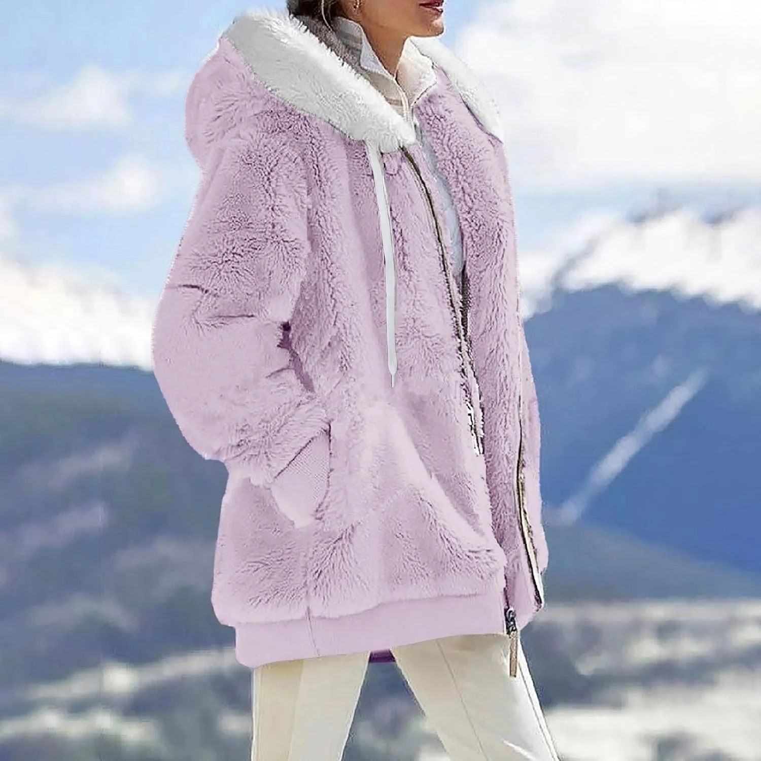 COTECRAM Jackets for Women Casual Plus Size Sherpa Fleece Winter Coats Full Zip Up Fuzzy Plush Sweater Hoodies Outerwear