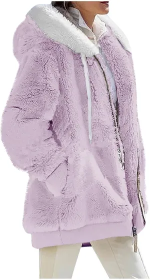 COTECRAM Jackets for Women Casual Plus Size Sherpa Fleece Winter Coats Full Zip Up Fuzzy Plush Sweater Hoodies Outerwear