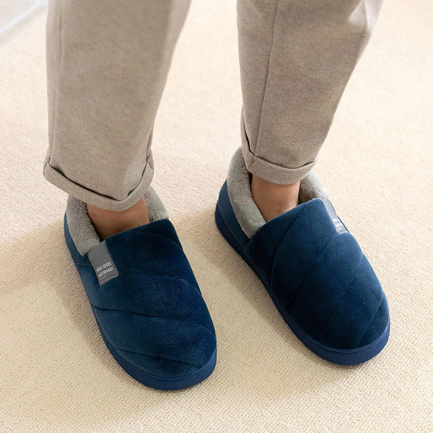 Couples Women Slip On Furry Flat Home Winter Round Toe Keep Warm Solid Color Ballerina Slippers Womens for House