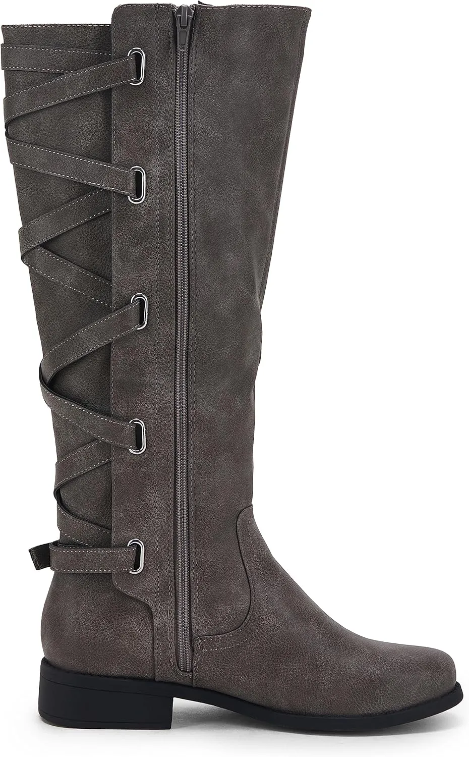 Coutgo Womens Lace Up Knee High Boots Motorcycle Riding Flat Low Heels Strappy Winter Combat Boots