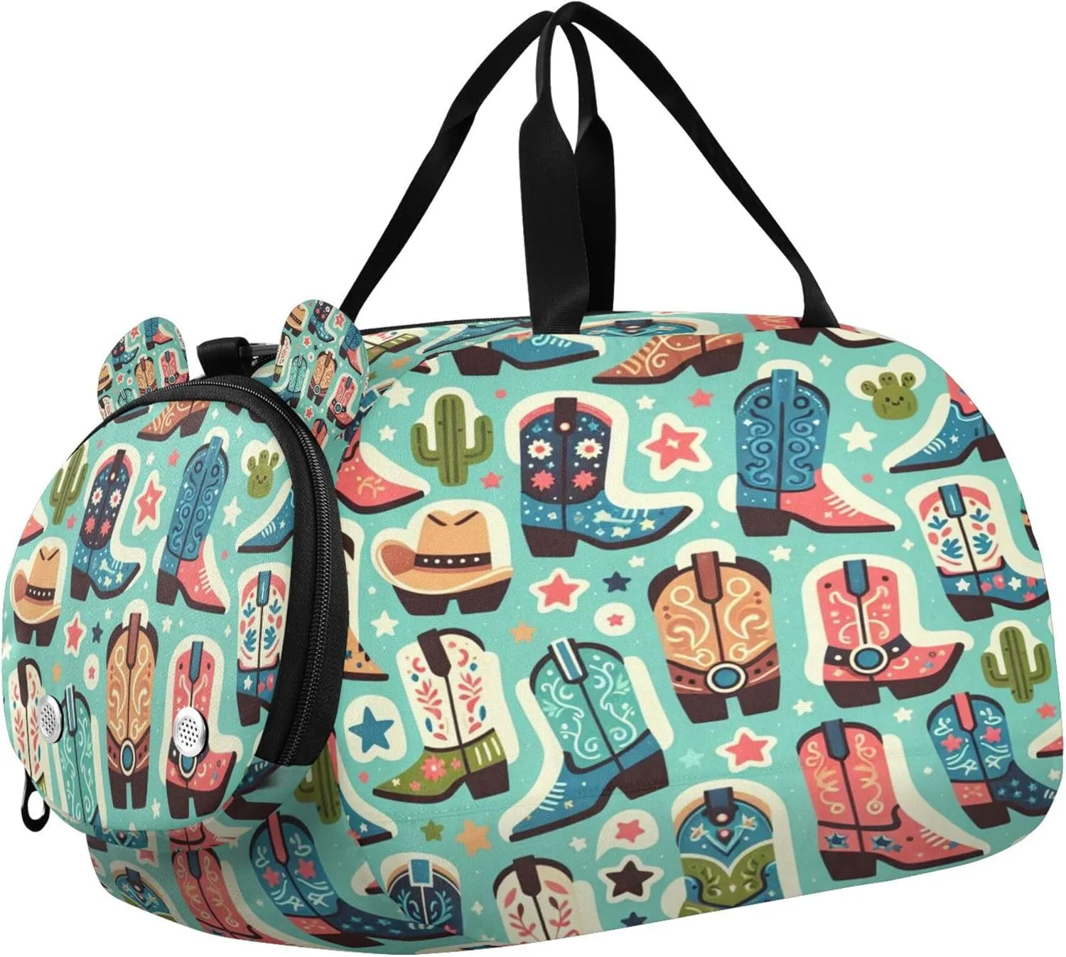 Cowboy Boot Youth Sports & Travel Duffle Bag with Shoe Compartment,Waterproof Gym Bag for Girls and Boys (Overnight Essentials Organizer)