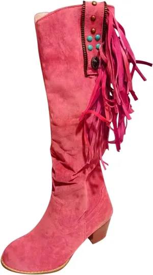Cowboy Boots for Women Mid Calf Fringe Cowgirl Boots Fringe Western Low Heel Boots Wide Calf Riding Cowboy Boots