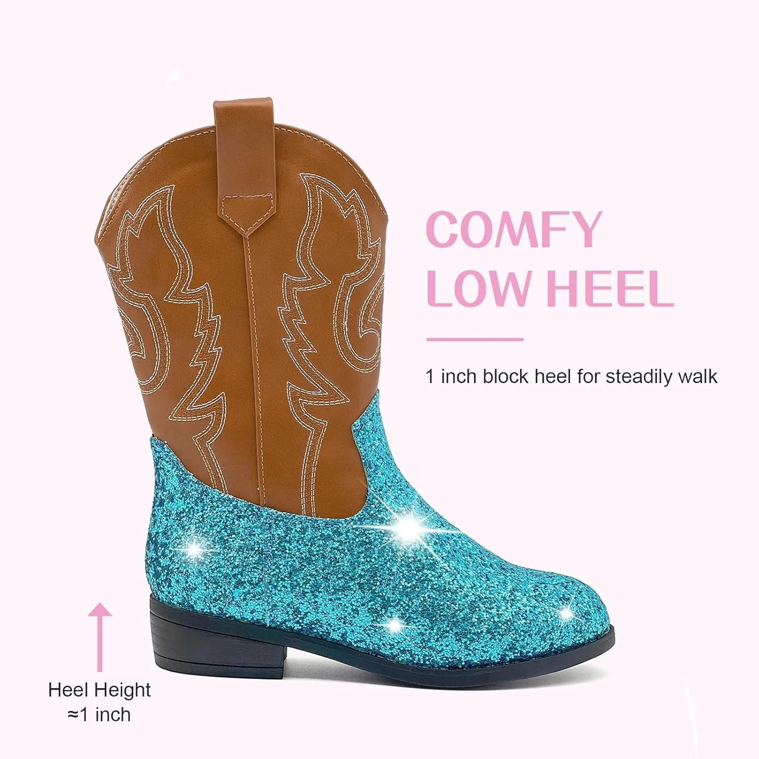 Cowgirl Boots for Kids Girls Boys Western Glitter Cowboy Boots Mid Calf Boots Little Big Kids Horse Riding Shoes Party Birthday Dress Up