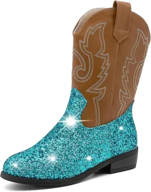 Cowgirl Boots for Kids Girls Boys Western Glitter Cowboy Boots Mid Calf Boots Little Big Kids Horse Riding Shoes Party Birthday Dress Up