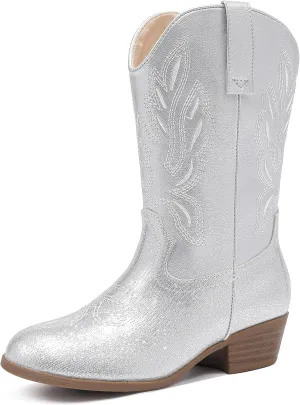 Cowgirl Boots for Little Girls Mid Calf Pointed Toe Kid Cowboy Boots Side Zipper Classic Embroidered Western Boots Horse Riding Shoes Party for Toddler Little Big Kids