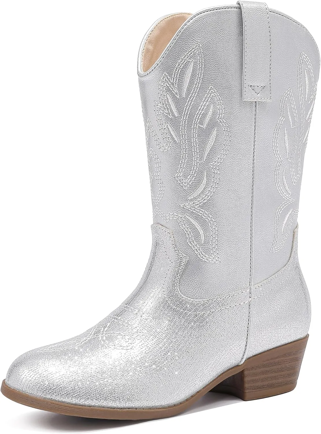 Cowgirl Boots for Little Girls Mid Calf Pointed Toe Kid Cowboy Boots Side Zipper Classic Embroidered Western Boots Horse Riding Shoes Party for Toddler Little Big Kids