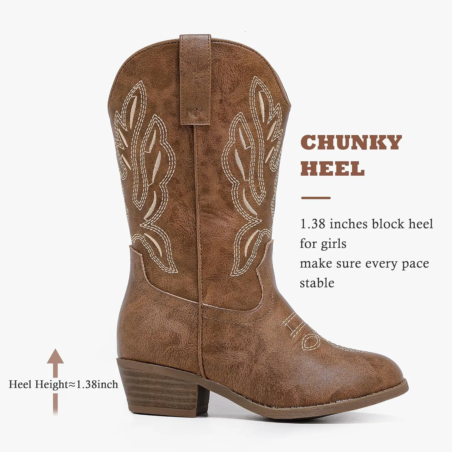 Cowgirl Boots for Little Girls Mid Calf Pointed Toe Kid Cowboy Boots Side Zipper Classic Embroidered Western Boots Horse Riding Shoes Party for Toddler Little Big Kids