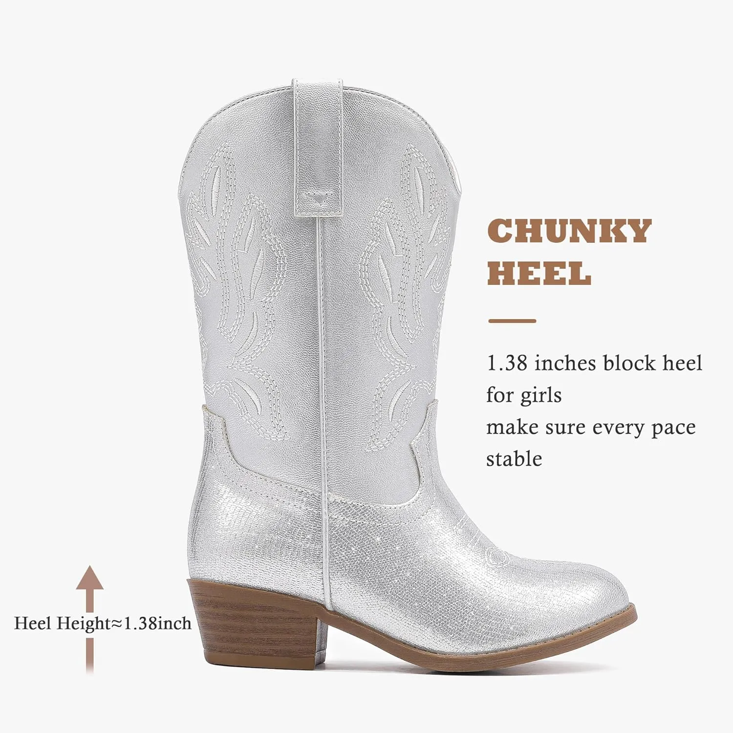Cowgirl Boots for Little Girls Mid Calf Pointed Toe Kid Cowboy Boots Side Zipper Classic Embroidered Western Boots Horse Riding Shoes Party for Toddler Little Big Kids