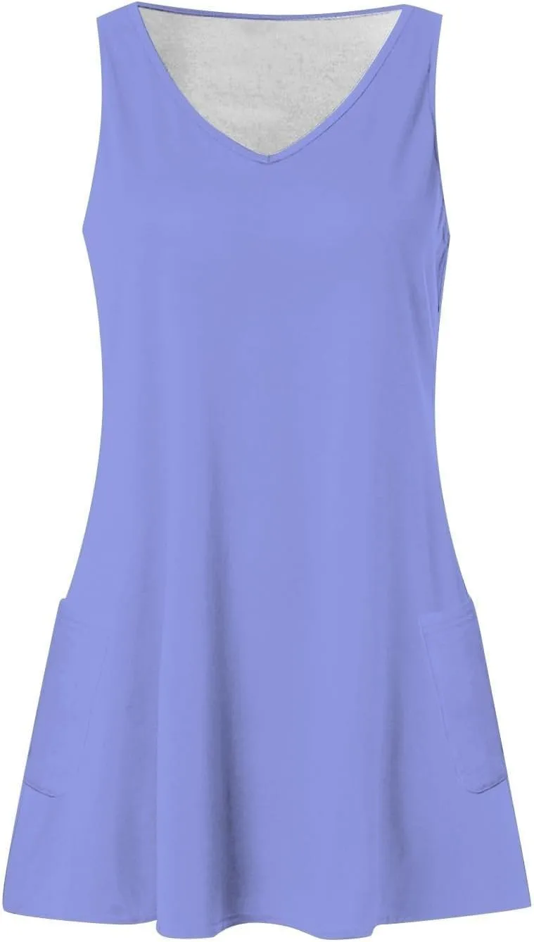 Cowgirl Dress for Women Western Style Sleeveless Denim Jumper Dress with Pockets