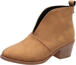 Ctreela Womens Dressy Cutout Slip On Ankle Boots Fashion 2023 Leopard/Snakeskin/Solid Low Stacked Heel Western Booties Shoes