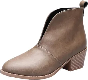 Ctreela Womens Dressy Cutout Slip On Ankle Boots Fashion 2023 Leopard/Snakeskin/Solid Low Stacked Heel Western Booties Shoes