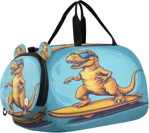 Cute Dinosaur Youth Sports & Travel Duffle Bag with Shoe Compartment,Waterproof Gym Bag for Girls and Boys (Overnight Essentials Organizer)